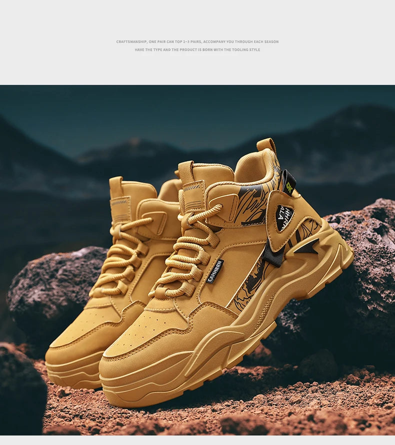 New Outdoor Boots Men's High Top British Style Cargo Short Boot Help Men's Outdoor Leisure Mountaineering Boots