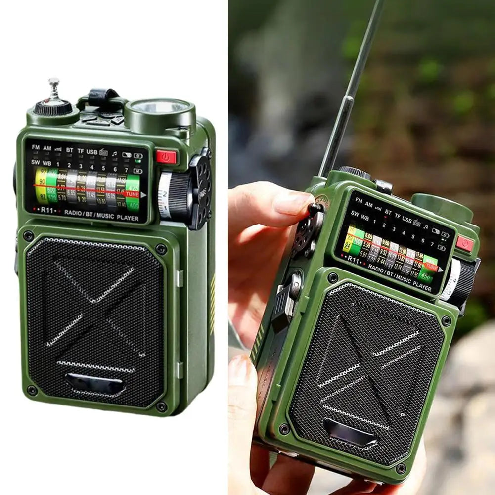 Beach Camp Hand Crank Solar Emergency Radio - Multi Band, Bluetooth, Outdoor Camping, Earthquake Preparedness