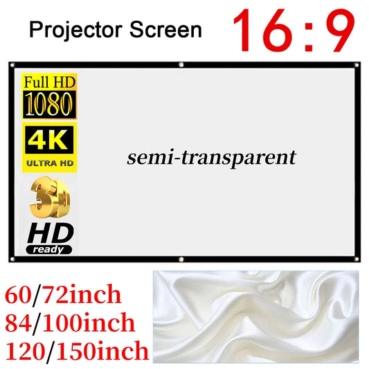 Beach Camp Portable Translucent Projector Screen Simple Curtain 16:9 Movies Game Anti-Light 60-150inch Projection Screen for Home Outdoor