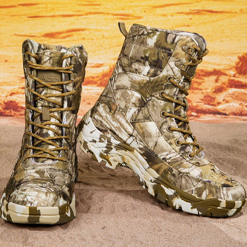 Beach Camp Outdoor Training Men Tactical Boots High-Top Desert Shoes Camouflage Combat  Hiking Boots Camoufcage Military Boots