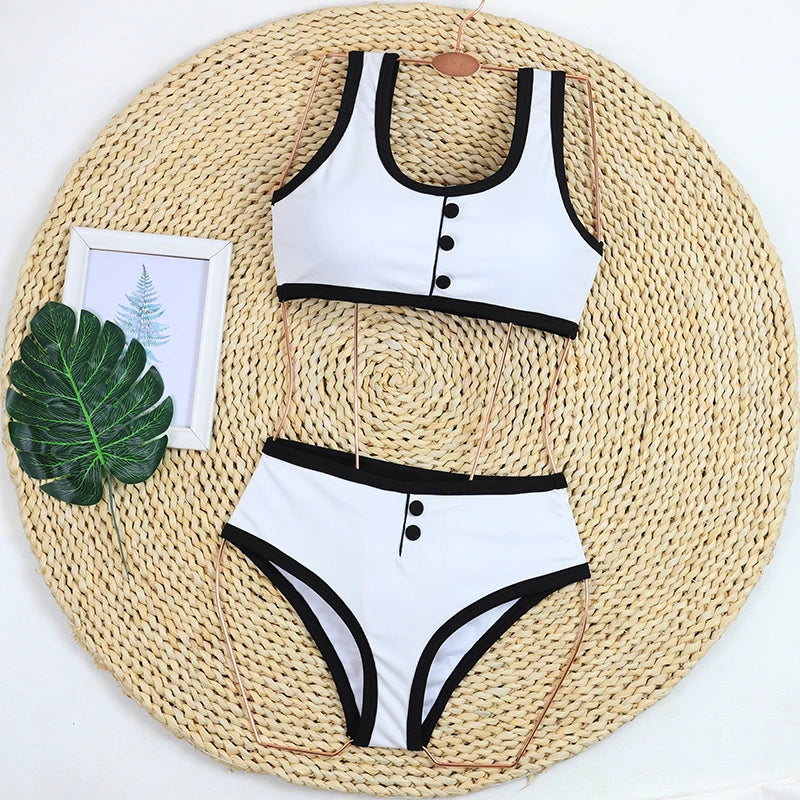Beach Camp Woman Swimwear High Waist Bikinis Shorts Women's Swimsuit Luxury Ribbed Two-piece Bathing Suits Summer Bikini Set Swimsuit