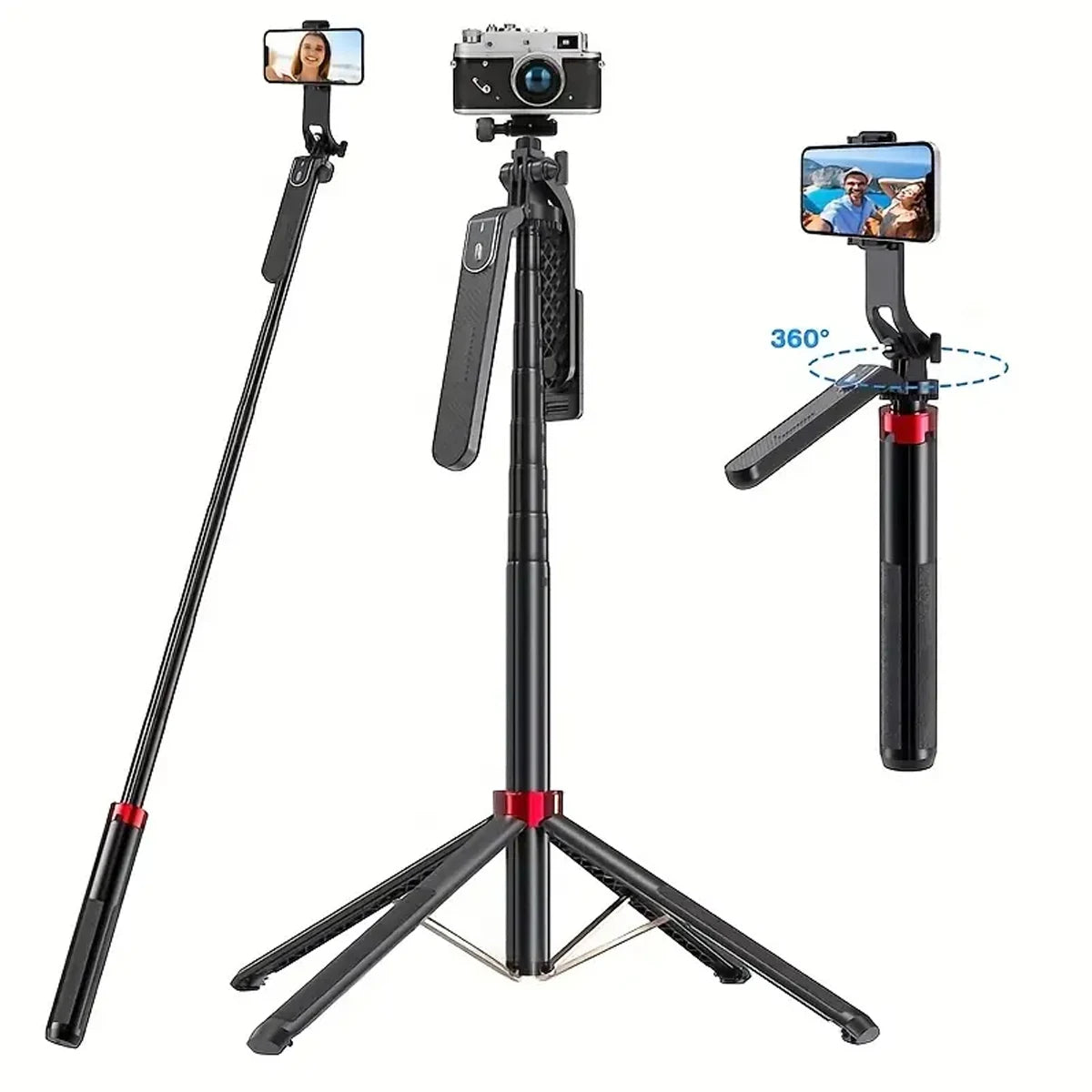 Beach Camp Portable camera tripod with wireless remote control and 360 ° rotation for video recording, video recording, and live streaming