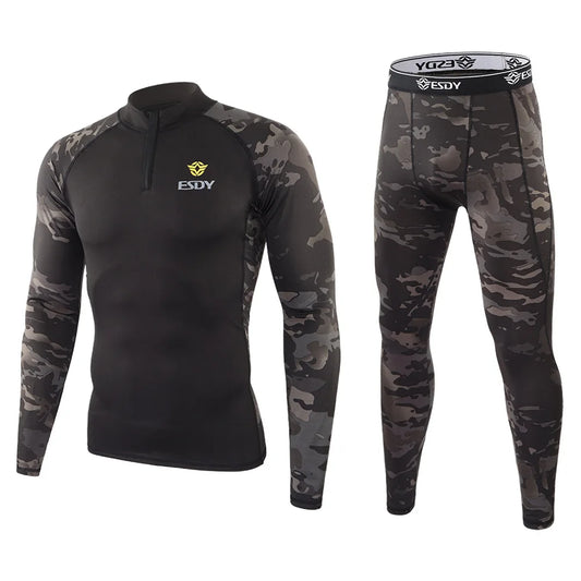 Beach Camp New Outdoor Sports Underwear Camo Training Long-Sleeved Tops + Pants Suit Fitness Camping Army Hiking Hunting Underwear Clothes