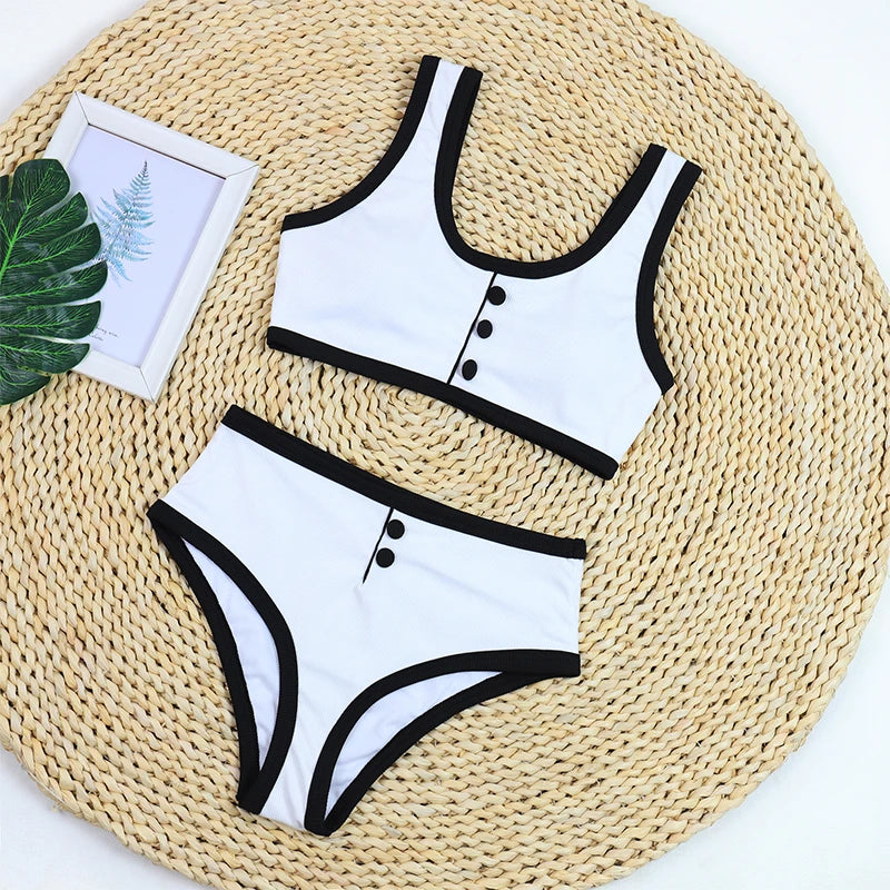 Beach Camp Woman Swimwear High Waist Bikinis Shorts Women's Swimsuit Luxury Ribbed Two-piece Bathing Suits Summer Bikini Set Swimsuit