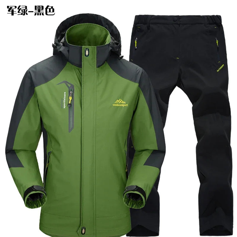 Beach Camp Outdoor Jacket Pants Sets Men Fleece Thermal Waterproof Windproof Hooded Jackets Hiking Military Trip Mountain Camping Clothes