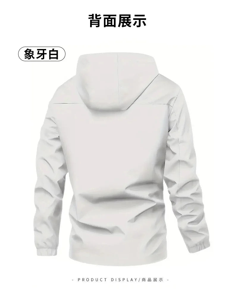 Beach Camp Outdoor Men's Jacket Windbreaker Coats Brand Printed Detachable Cap Zipper Pocket Camping Clothing