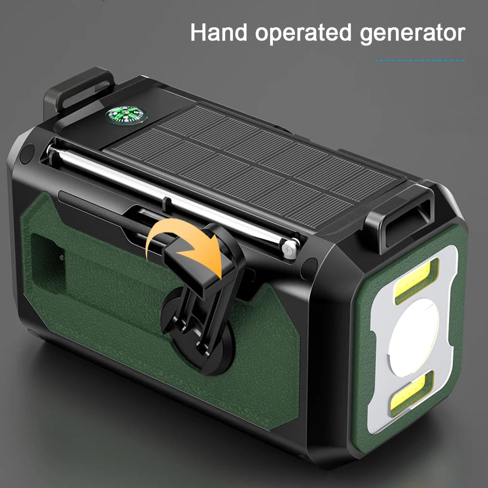 Beach Camp 12000mAh AM/FM/NOAA Emergency Radio Mini Portable Radio Solar Hand Crank Wnid-up Weather Alert Emergency Radio Survival Lamp