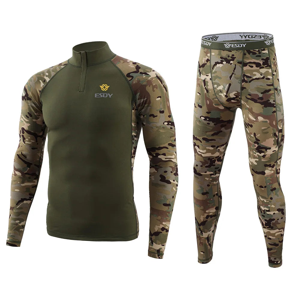 Beach Camp New Outdoor Sports Underwear Camo Training Long-Sleeved Tops + Pants Suit Fitness Camping Army Hiking Hunting Underwear Clothes