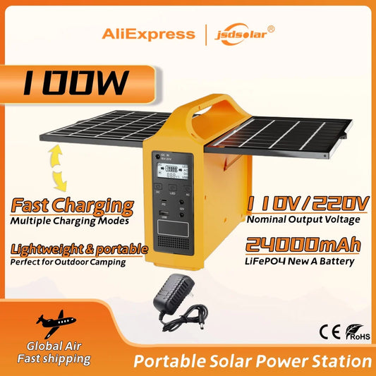 Beach Camp  Portable Power Station 100W Solar Generator output AC 220V 110V LiFePO4 Power Bank UPS Power Plant For Outdoor Camping