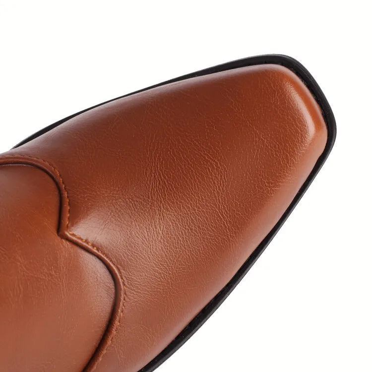 Botas De Mujer Western Cowboy Boots Retro Black Mid Calf Boots for Women Thick High Heels Goth Shoes  Big Size 34-48 777-11