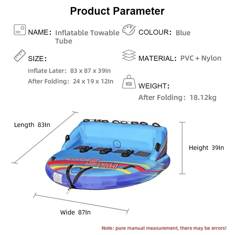 Beach Camp Inflatable Towable Booster Tube - Four Person Water Tube Boating Float Tow Raft Watersports Inflatable Playground