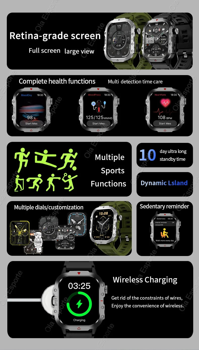 Beach Camp 2025 New LED Men's Smartwatch Bluetooth Talking Smartwatch Multi Sport Mode Health Monitor Outdoor Sport Smart Watch For Android