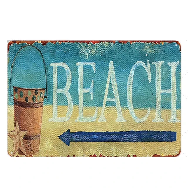 Beach camp Pool Rules Sign for Outdoor, Backyard Metal Swimming Pool Sign, No Diving No Running No Peeing No Lifeguard on Duty Sign