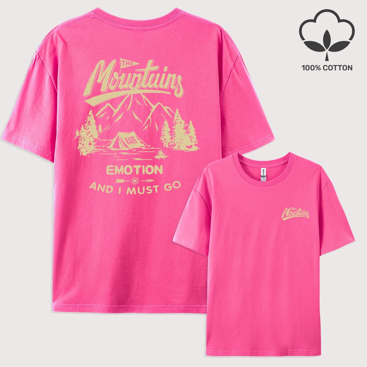 Mountains Go Camping Emotion Design T Shirt Man All-Natch Hip Hop T-Shirts Trendy Cotton Sportswear Summer Loose Clothes
