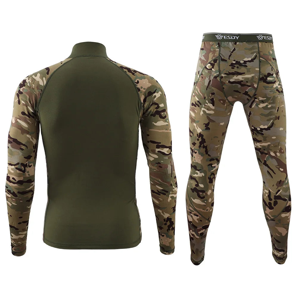 Beach Camp New Outdoor Sports Underwear Camo Training Long-Sleeved Tops + Pants Suit Fitness Camping Army Hiking Hunting Underwear Clothes