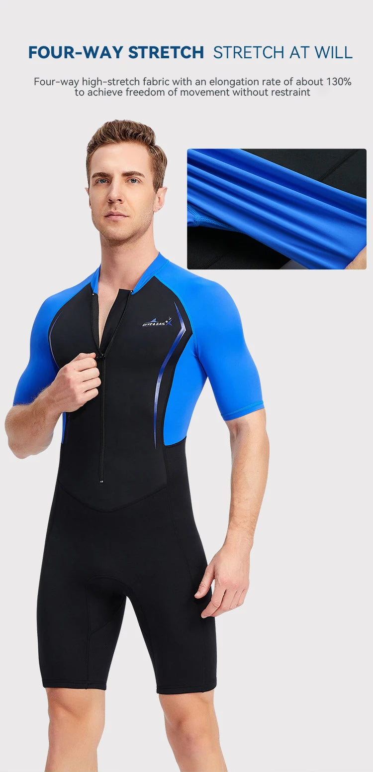 Beach Camp Men Women New Couple Diving Suit One-piece Sunscreen Swimsuit Short-sleeved Shorts 1.5mm Snorkeling Surfing Warm Shorty Wetsuit