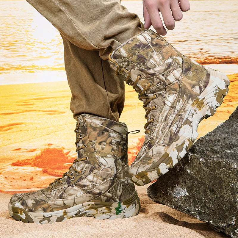 Beach Camp Outdoor Training Men Tactical Boots High-Top Desert Shoes Camouflage Combat  Hiking Boots Camoufcage Military Boots