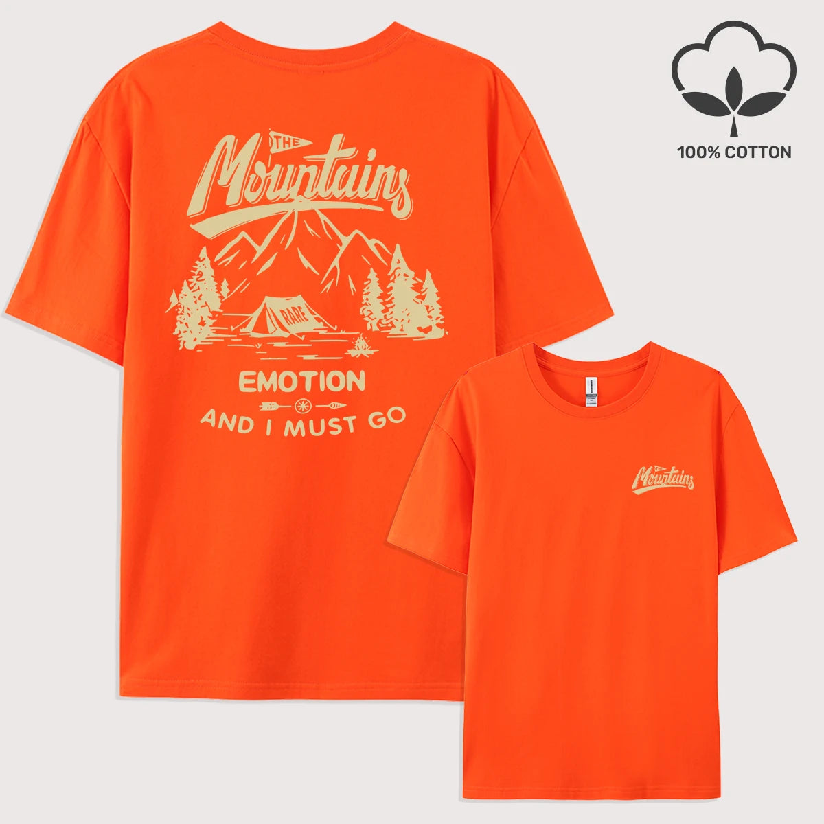 Mountains Go Camping Emotion Design T Shirt Man All-Natch Hip Hop T-Shirts Trendy Cotton Sportswear Summer Loose Clothes