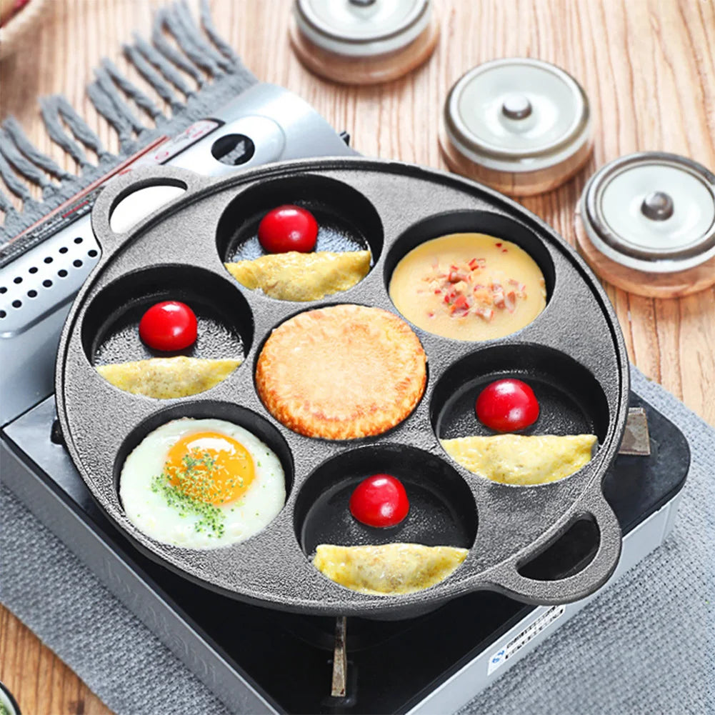 Beach Camp 7-3 Hole Non-Stick Kitchen Cooking Ham Pan Breakfast Maker Cookware Cast Iron Egg Pie Frying Pot Takoyaki Pan for Gas Stove
