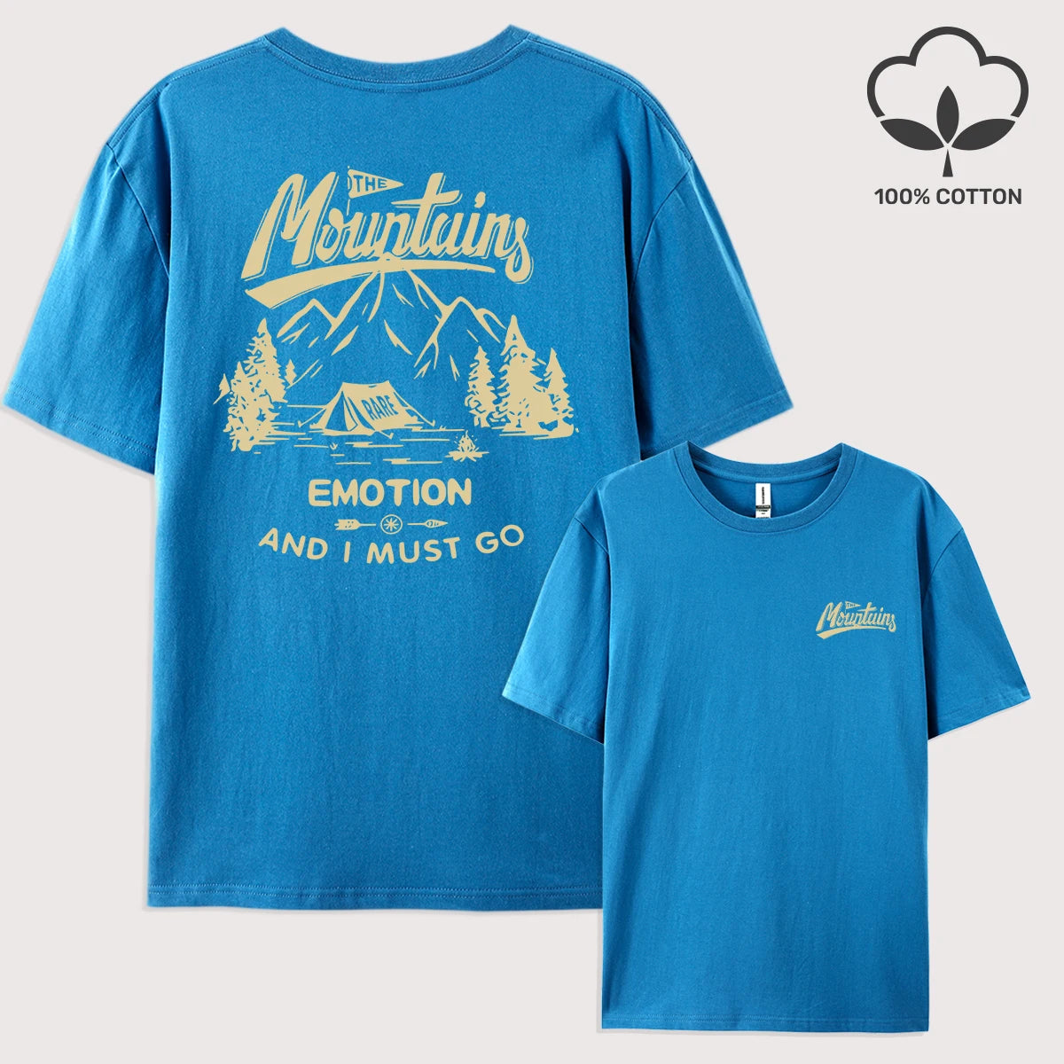 Mountains Go Camping Emotion Design T Shirt Man All-Natch Hip Hop T-Shirts Trendy Cotton Sportswear Summer Loose Clothes