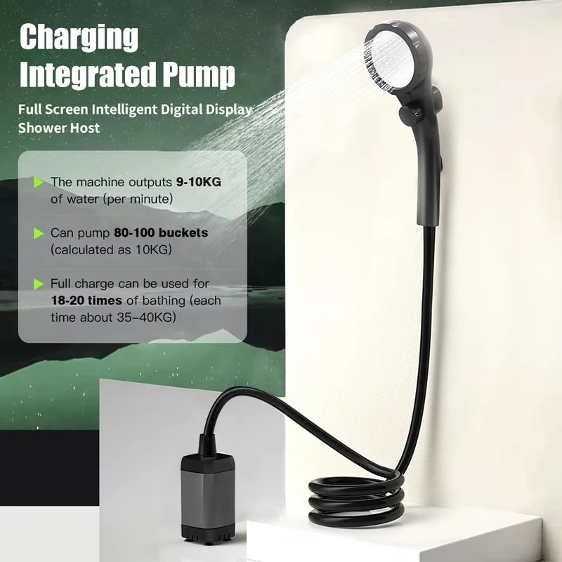 Beach Camp Portable Camping Shower Pump 6000mAh Rechargeable Camping Shower with Intelligent LED Display Waterproof Shower Kit