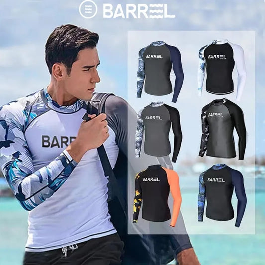 Beach Camp Rash Guard Diving Suit for Men Swimsuit Long Sleeved Sunscreen Quick Drying Rash Guard Surfing Suit Snorkeling Set Bathing Suit