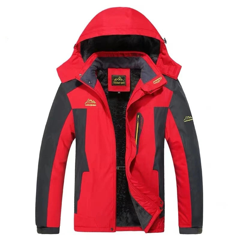 Beach Camp Winter New Waterproof Coat for Men, Winter with Added Velvet and Thick Warm Top, Men's Casual Loose Ski Jacket Jacket