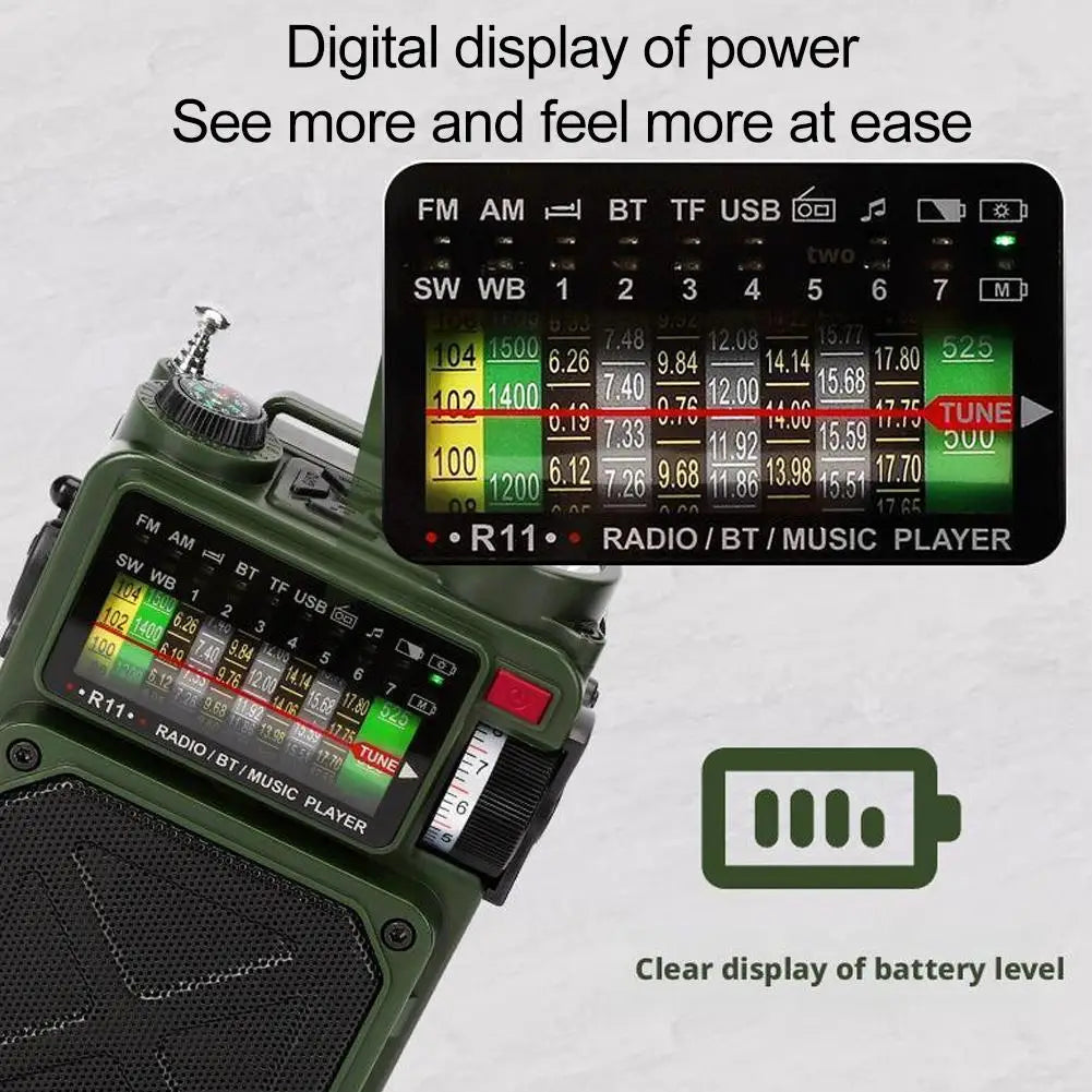 Beach Camp Hand Crank Solar Emergency Radio - Multi Band, Bluetooth, Outdoor Camping, Earthquake Preparedness