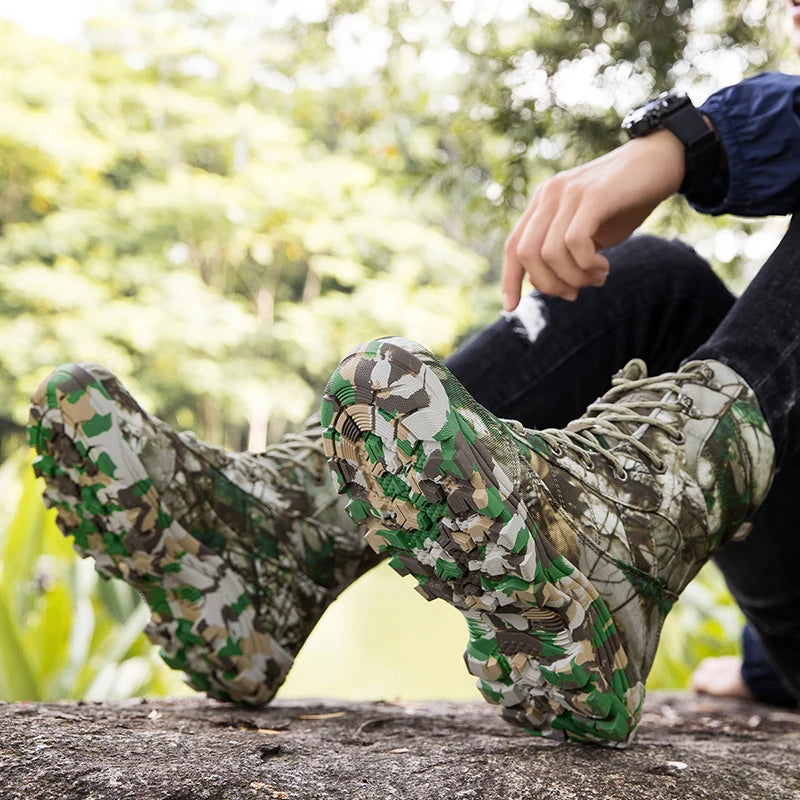 Beach Camp Outdoor Training Men Tactical Boots High-Top Desert Shoes Camouflage Combat  Hiking Boots Camoufcage Military Boots