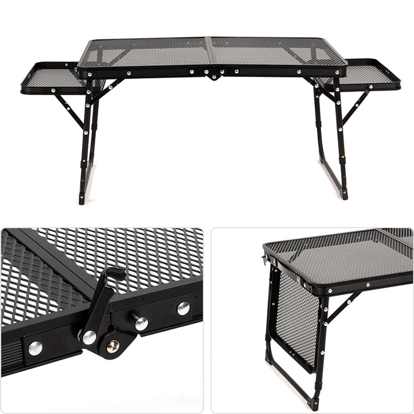 Beach Camp Camping Table Iron Mesh Folding Table Portable Outdoor Camping With Lifting Shelf Aluminium Alloy Dining Table