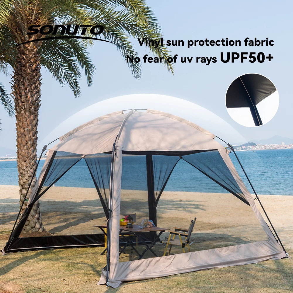 Beach Camp Large Camping Tent 4-8 Person, Waterproof Windproof Sun Shelter, Instant Setup 210D Oxford Fabric for Beach Picnic Summer