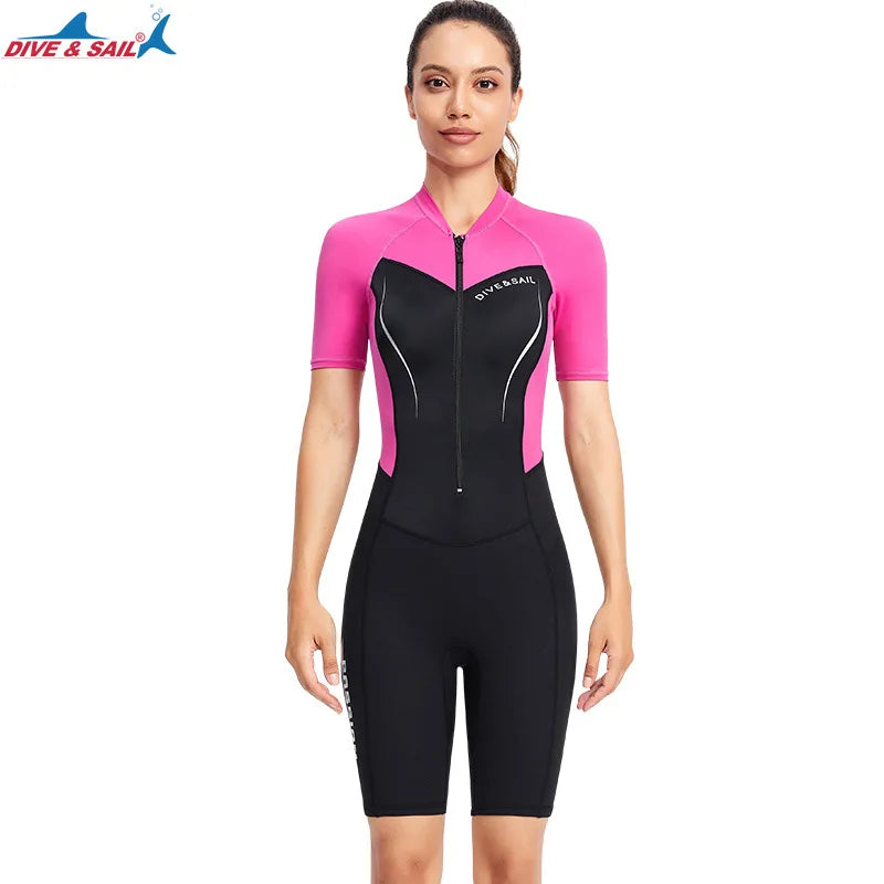 Beach Camp Men Women New Couple Diving Suit One-piece Sunscreen Swimsuit Short-sleeved Shorts 1.5mm Snorkeling Surfing Warm Shorty Wetsuit