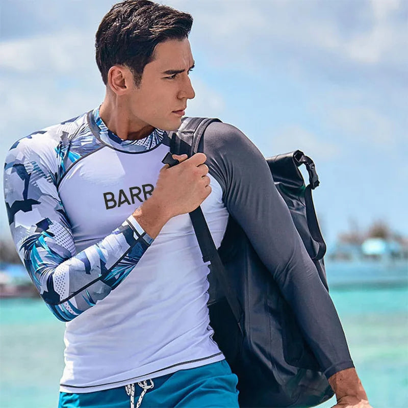 Beach Camp Rash Guard Diving Suit for Men Swimsuit Long Sleeved Sunscreen Quick Drying Rash Guard Surfing Suit Snorkeling Set Bathing Suit