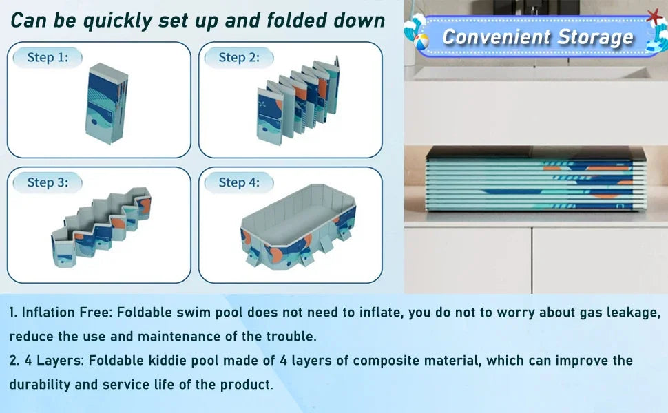 Beach Camp Foldable Pool, Non-Inflatable Kids' and Adults' Outdoor Swimming Pool, Hard Plastic Shell Portable Pool, Kid PoolFoldable Pool,