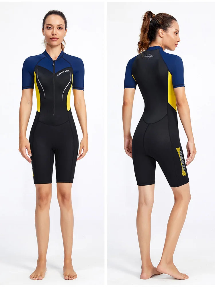 Beach Camp Men Women New Couple Diving Suit One-piece Sunscreen Swimsuit Short-sleeved Shorts 1.5mm Snorkeling Surfing Warm Shorty Wetsuit