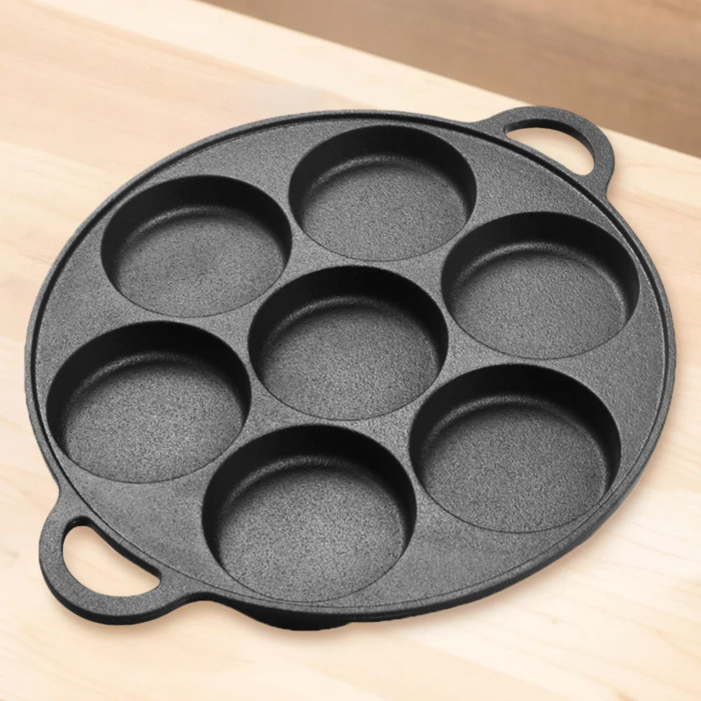 Beach Camp 7-3 Hole Non-Stick Kitchen Cooking Ham Pan Breakfast Maker Cookware Cast Iron Egg Pie Frying Pot Takoyaki Pan for Gas Stove