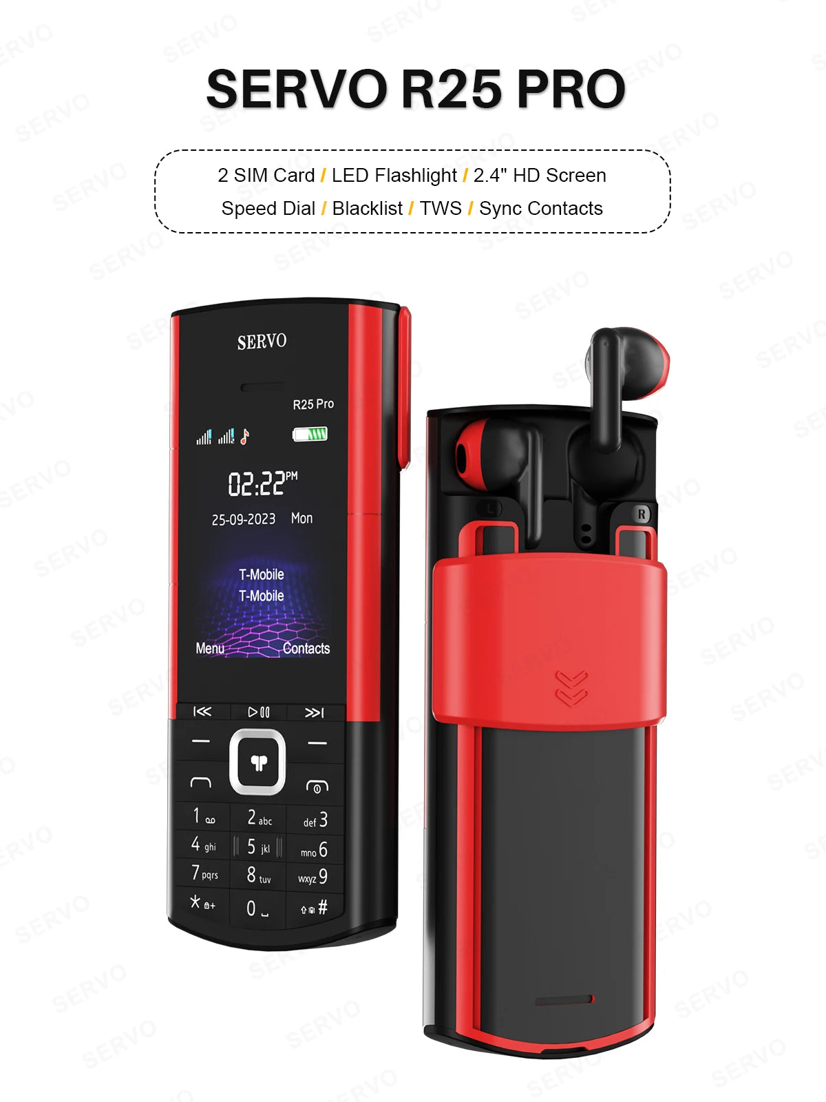 SERVO R25 PRO Button Mobile Phone Built-in TWS Earphones Dual SIM Standby Speed Dial Blacklist FM Radio 2G GSM Feature Cellphone