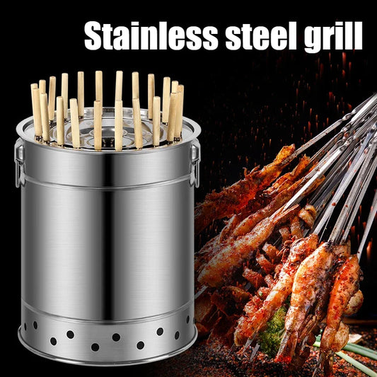 Outdoor Portable Charcoal Grill Stainless Steel Smokeless BBQ Hanging Stove Grill Outdoor Camping Cookware for Hiking Picnic