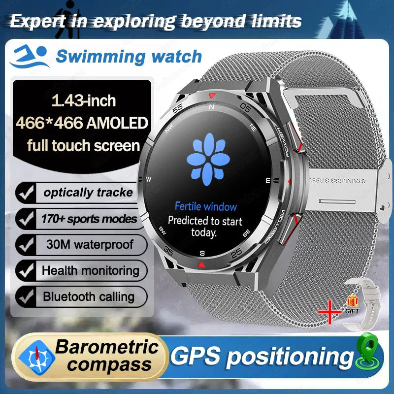 Beach Camp Swim Smartwatch Outdoor GPS Watch Sports Fitness Tracker Health Military Waterproof Watch BT5.3 Call Smart Watch for Android iOS