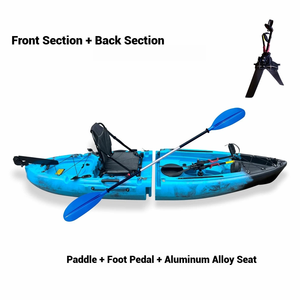 Beach Camp Portable LLDPE Kayak with Split Hard Shell, Electric/Pedal-Driven Canoe for Solo/Tandem Lake/Sea Adventures, Modular Assembly