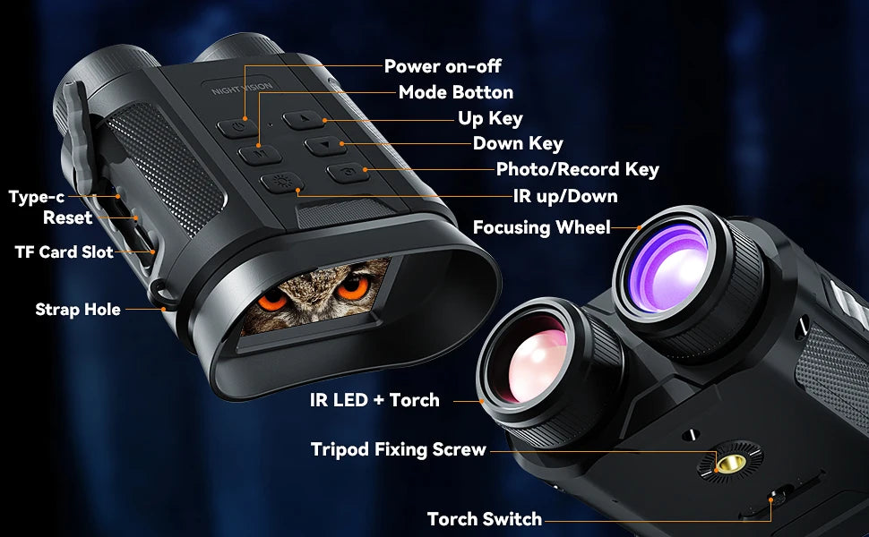 Night Vision Binoculars, FHD Infrared Hunting Night Vision 8X Digital Zoom, Night-Vision Scope  Hunting Camping Save Photo Video