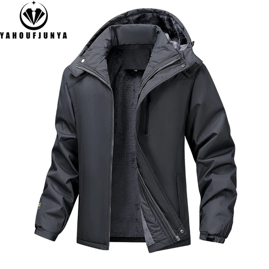 Beach CampWinter Men Outdoor Windbreak Camping Skiing Jacket Hiking Men Removable Hooded Plus Thick Warm Comfortable Jacket Coat Male 7XL