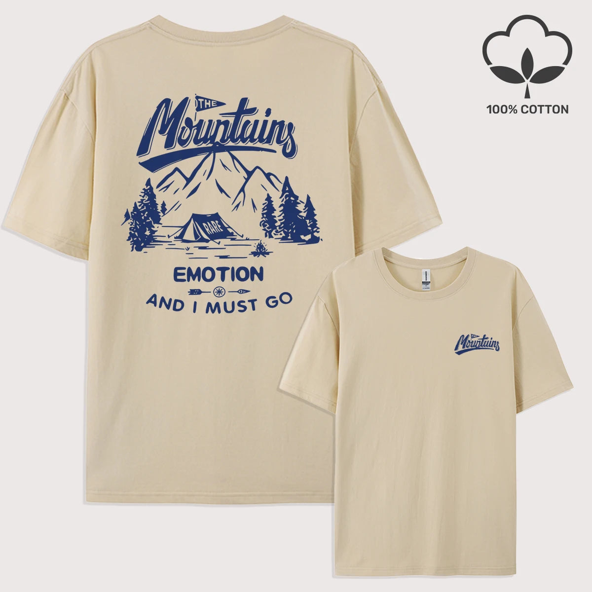 Mountains Go Camping Emotion Design T Shirt Man All-Natch Hip Hop T-Shirts Trendy Cotton Sportswear Summer Loose Clothes