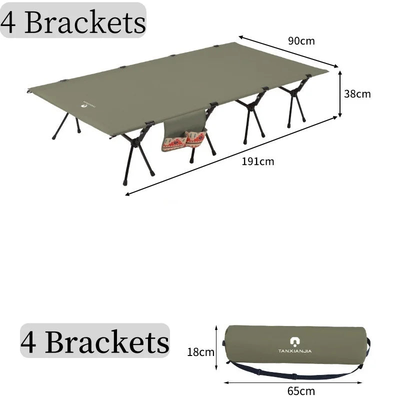 Beach Camp Cot Camping  Bed Aluminum Alloy Folding Bed Ultra-Light Lightweight Outdoor Camping Tent Self-Driving Lunch Break 4 Rods