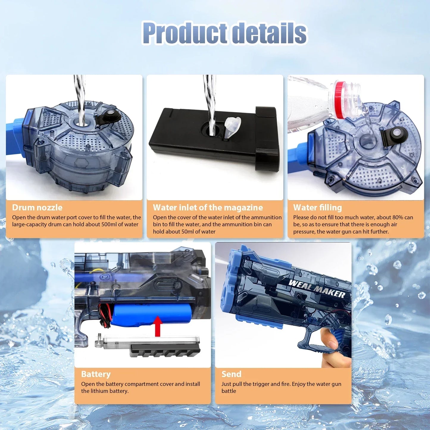 Beach Camp Electric Water Gun 2025 New Pool Beach Toys for Kids Electric Water Pistol Toy Automatic Squirt Water Gun Transparent Continuous Blaster Gifts