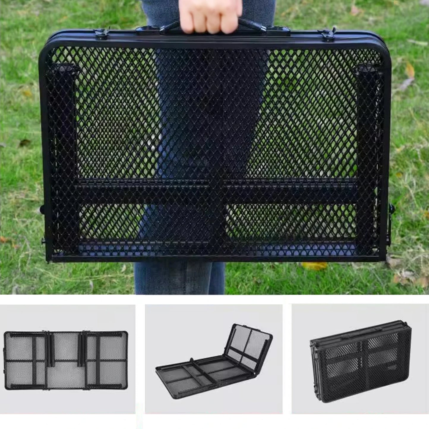Beach Camp Camping Table Iron Mesh Folding Table Portable Outdoor Camping With Lifting Shelf Aluminium Alloy Dining Table