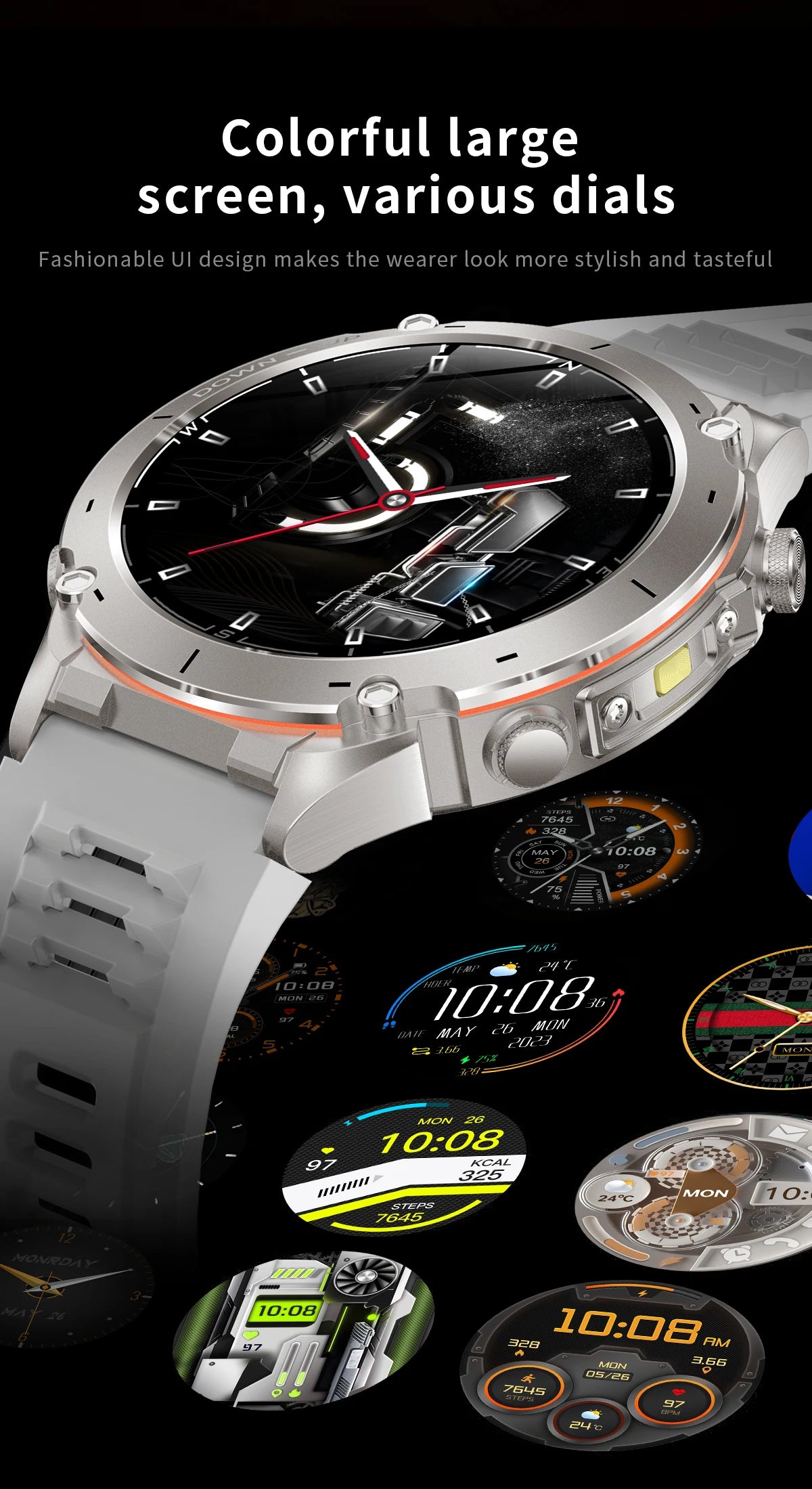 Beach Camp New GPS Smart Watch 1.43" Ultra HD Display Built-in GPS Compass 170 Sports Modes Voice Calling 10ATM Waterproof Smart Braceletes