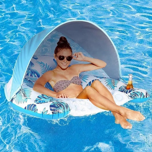Beach Camp 1pc Inflatable U-Shaped Pool Float, PVC Material, Comfortable Lounger with Cup Holder, Durable Water Float Row for Swimming Pool