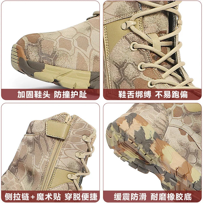 Outdoor Men's Boots High Top Python Camouflage Combat shoes Tactical Desert Boots Men Shoes Motorcycle Boot Woman