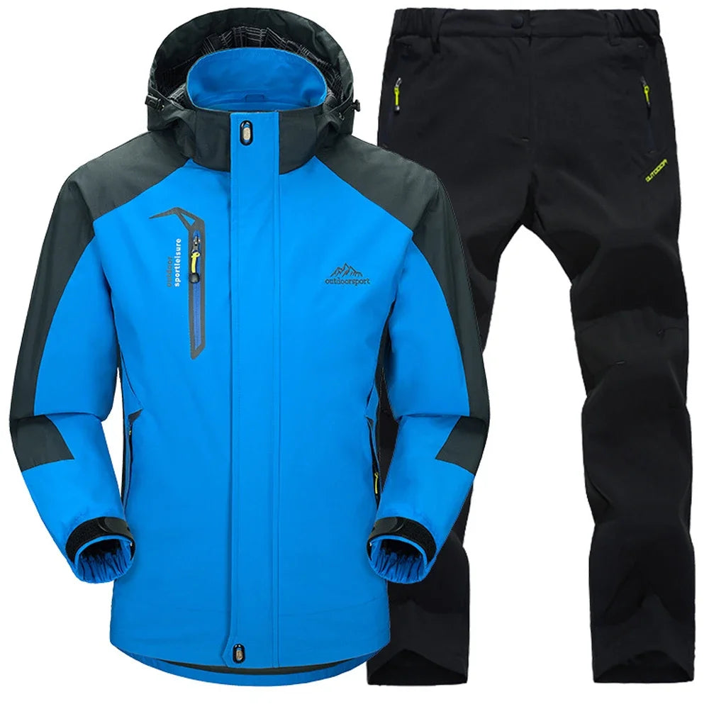 Beach Camp Outdoor Jacket Pants Sets Men Fleece Thermal Waterproof Windproof Hooded Jackets Hiking Military Trip Mountain Camping Clothes